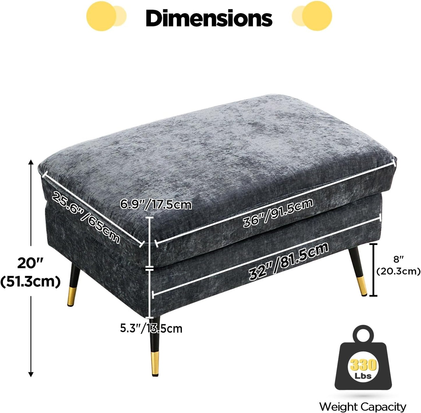 Cloud Chenille Ottoman Chaise Chair for Modular sectional Sofa (Dark Grey, Ottoman Only)