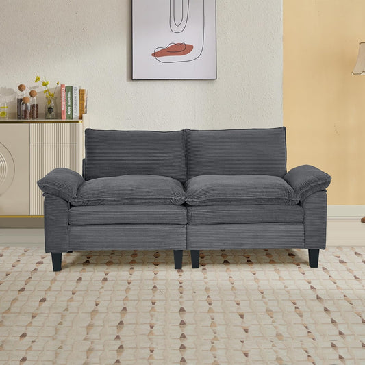 Aoowow Modular Sectional Sofa, 85.4'' Corduroy Sectional Couch, 2-Seater Comfy Cloud Couch with Deep Seat and Removable Armrest, Modern Upholstered Loveseat Sofa Couch for Living Room, Grey