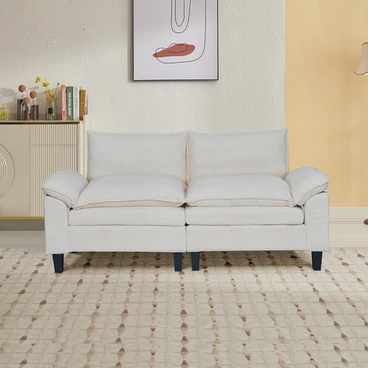 Aoowow Modular Sectional Sofa, 85.4'' Corduroy Sectional Couch, 2-Seater Comfy Cloud Couch with Deep Seat and Removable Armrest, Modern Upholstered Loveseat Sofa Couch for Living Room, 0range
